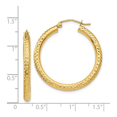 14K Yellow Gold 30mm Diamond-Cut Hoop Earrings – view 5
