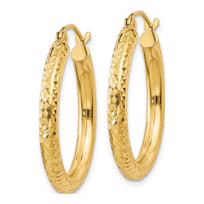 14K Yellow Gold 25mm Diamond-Cut Tube Hoop Earrings – view 3