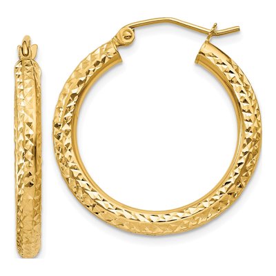 14K Yellow Gold 25mm Diamond-Cut Tube Hoop Earrings