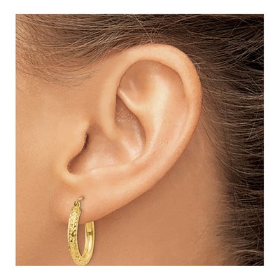 14K Yellow Gold 20mm Diamond-Cut Tube Hoop Earrings – view 4