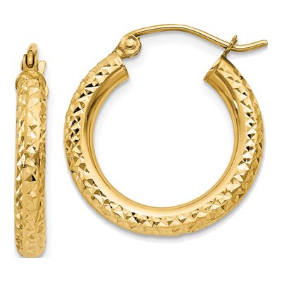 14K Yellow Gold 20mm Diamond-Cut Tube Hoop Earrings