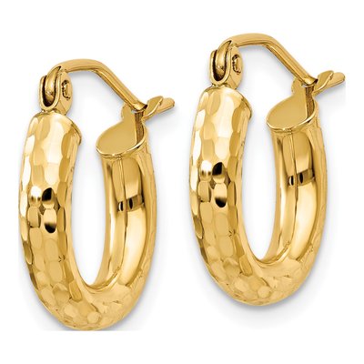 14K Yellow Gold 14mm Diamond-Cut Tube Hoop Earrings – view 3