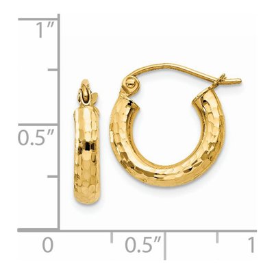 14K Yellow Gold 14mm Diamond-Cut Tube Hoop Earrings – view 5