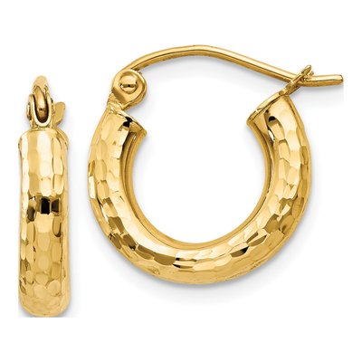 14K Yellow Gold 14mm Diamond-Cut Tube Hoop Earrings
