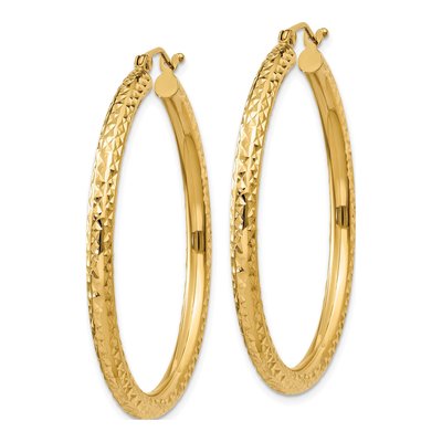 14K Yellow Gold 40mm Diamond-Cut Tube Hoop Earrings – view 3