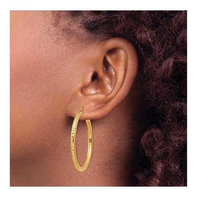 14K Yellow Gold 40mm Diamond-Cut Tube Hoop Earrings – view 4