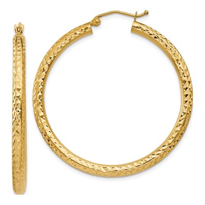14K Yellow Gold 40mm Diamond-Cut Tube Hoop Earrings
