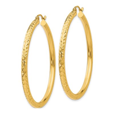 14K Yellow Gold 45mm Diamond-Cut Tube Hoop Earrings – view 3