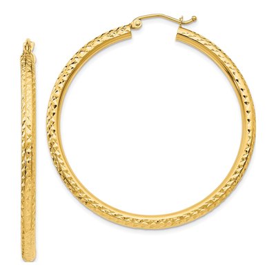 14K Yellow Gold 45mm Diamond-Cut Tube Hoop Earrings