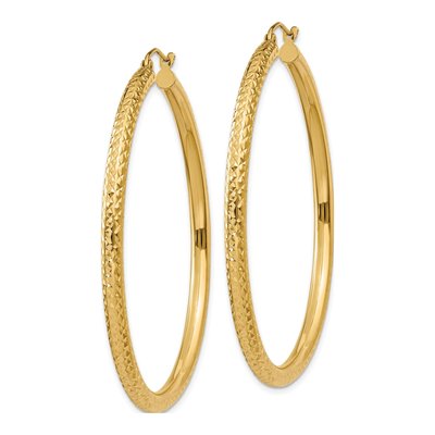14K Yellow Gold 50mm Diamond-Cut Tube Hoop Earrings – view 3