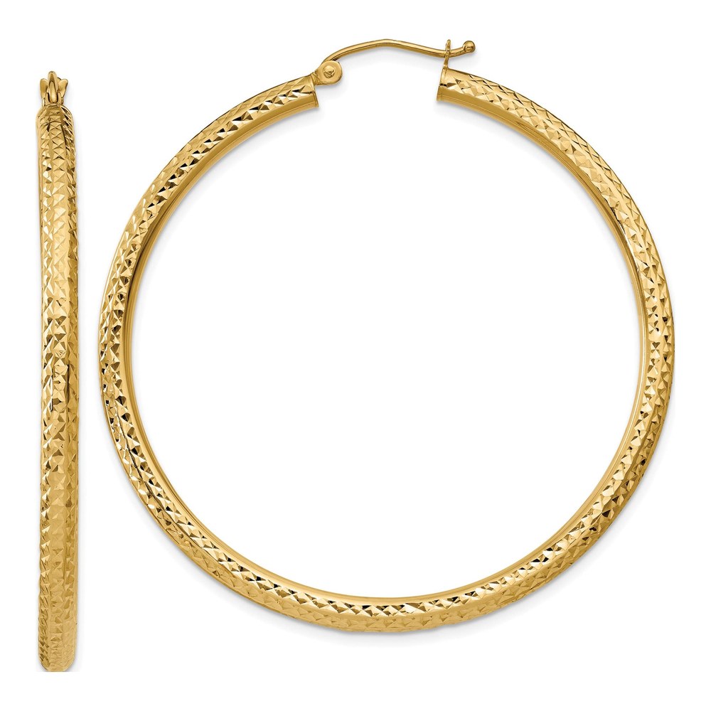 14K Yellow Gold 50mm Diamond-Cut Tube Hoop Earrings