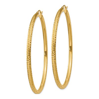 14K Yellow Gold 60mm Diamond-Cut Tube Hoop Earrings – view 3