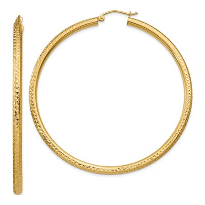14K Yellow Gold 60mm Diamond-Cut Tube Hoop Earrings