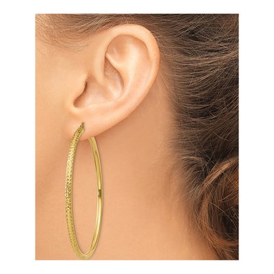 14K Yellow Gold 65mm Diamond-Cut Tube Hoop Earrings – view 4
