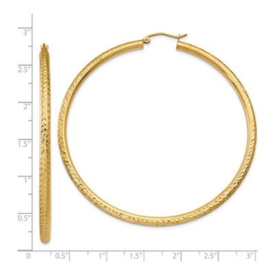 14K Yellow Gold 65mm Diamond-Cut Tube Hoop Earrings – view 5