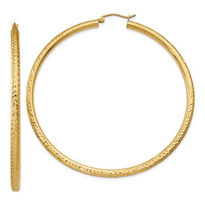 14K Yellow Gold 65mm Diamond-Cut Tube Hoop Earrings
