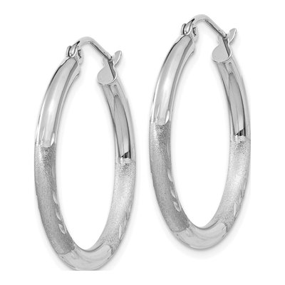 14K White Gold 20mm Diamond-Cut Hoop Earrings – view 3