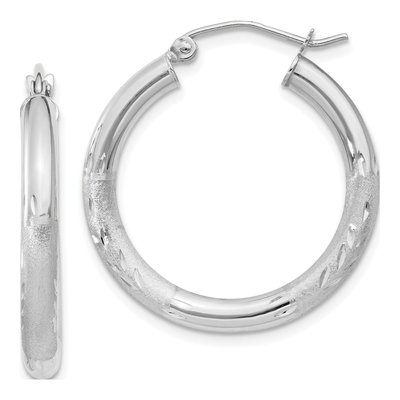 14K White Gold 20mm Diamond-Cut Hoop Earrings