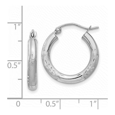 14K White Gold 15mm Diamond-Cut Hoop Earrings – view 5