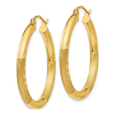 14K Yellow Gold 30mm Diamond-Cut Tube Hoop Earrings – view 3