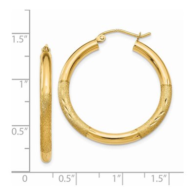 14K Yellow Gold 30mm Diamond-Cut Tube Hoop Earrings – view 5