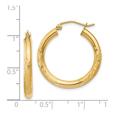 14K Yellow Gold 25mm Diamond-Cut Hoop Earrings – view 4