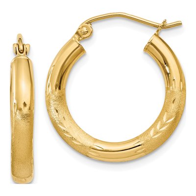 14K Yellow Gold 20mm Diamond-Cut Hoop Earrings