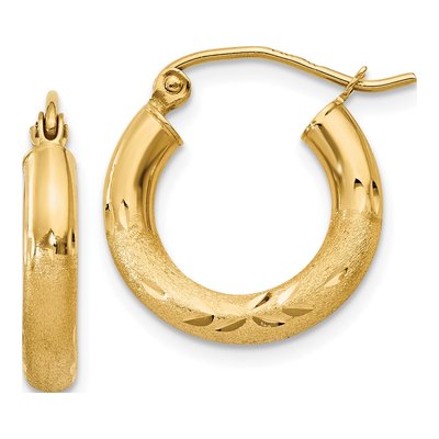 14K Yellow Gold 16mm Diamond-Cut Hoop Earrings