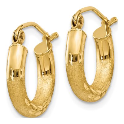 14K Yellow Gold 14mm Diamond-Cut Hoop Earrings – view 3