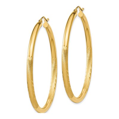 14K Yellow Gold 50mm Diamond-Cut Tube Hoop Earrings – view 2