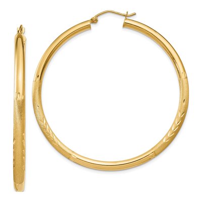 14K Yellow Gold 50mm Diamond-Cut Tube Hoop Earrings