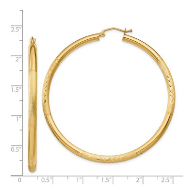 14K Yellow Gold 55mm Diamond-Cut Tube Hoop Earrings – view 5