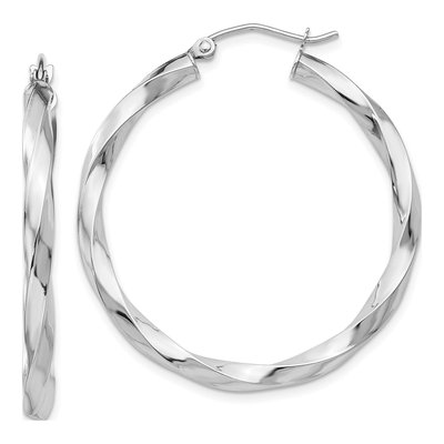 14K White Gold 36mm Twisted Hoop Earrings