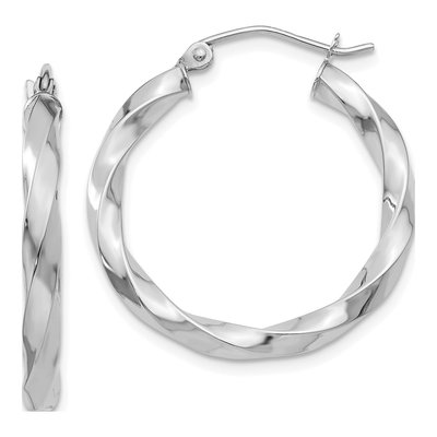 14K White Gold 26mm Twisted Hoop Earrings