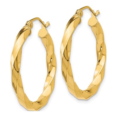 14K Yellow Gold 25mm Twisted Hoop Earrings – view 3
