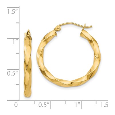 14K Yellow Gold 25mm Twisted Hoop Earrings – view 5