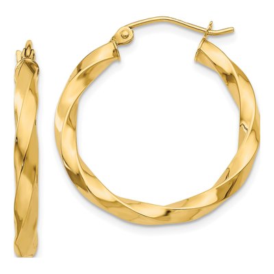 14K Yellow Gold 25mm Twisted Hoop Earrings