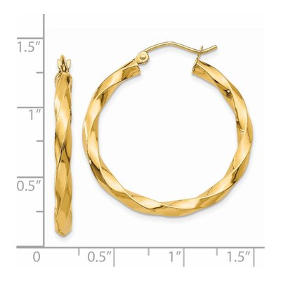 14K Yellow Gold 30mm Twisted Hoop Earrings – view 5