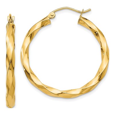 14K Yellow Gold 30mm Twisted Hoop Earrings
