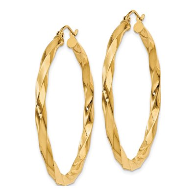 14K Yellow Gold 40mm Twisted Hoop Earrings – view 3