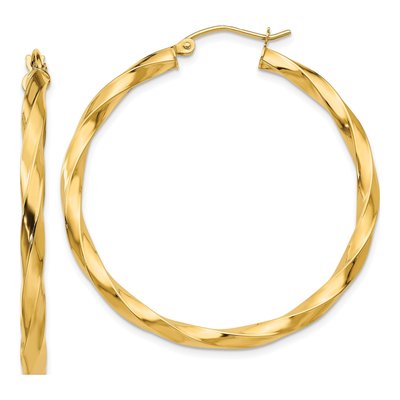 14K Yellow Gold 40mm Twisted Hoop Earrings