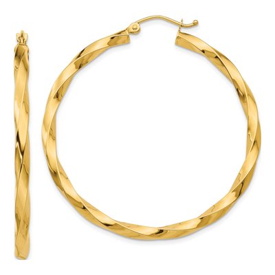 14K Yellow Gold 45mm Twisted Hoop Earrings