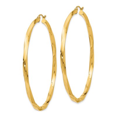 14K Yellow Gold 60mm Twisted Hoop Earrings – view 3