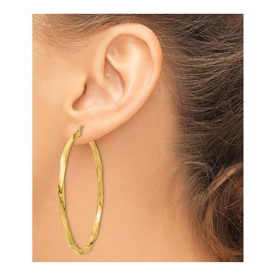 14K Yellow Gold 60mm Twisted Hoop Earrings – view 4