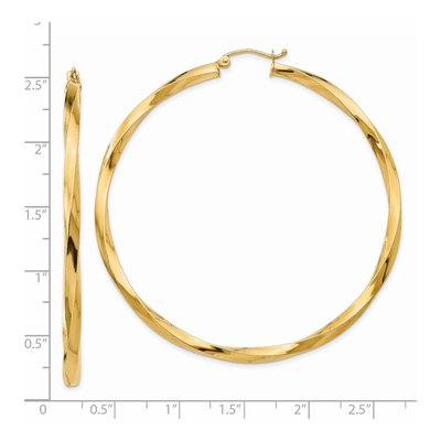 14K Yellow Gold 60mm Twisted Hoop Earrings – view 5