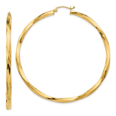 14K Yellow Gold 60mm Twisted Hoop Earrings
