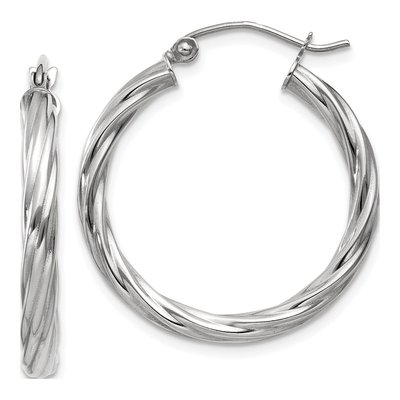 14K White Gold 20mm Twisted Hoop Earrings