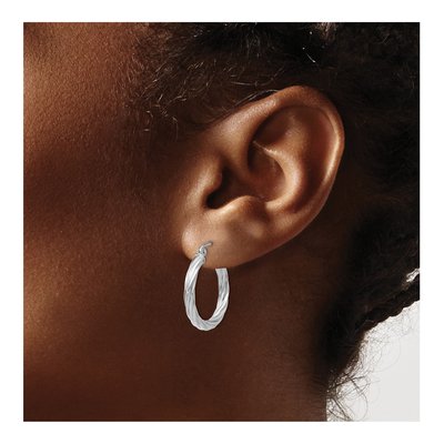 14K White Gold 15mm Twisted Hoop Earrings – view 4
