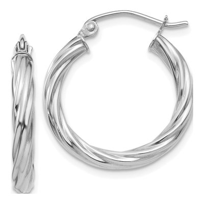 14K White Gold 15mm Twisted Hoop Earrings