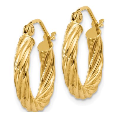 14K Yellow Gold 10mm Twisted Hoop Earrings – view 3